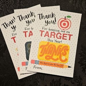 Target Themed Teacher Appreciation Cards with "Target" Apple